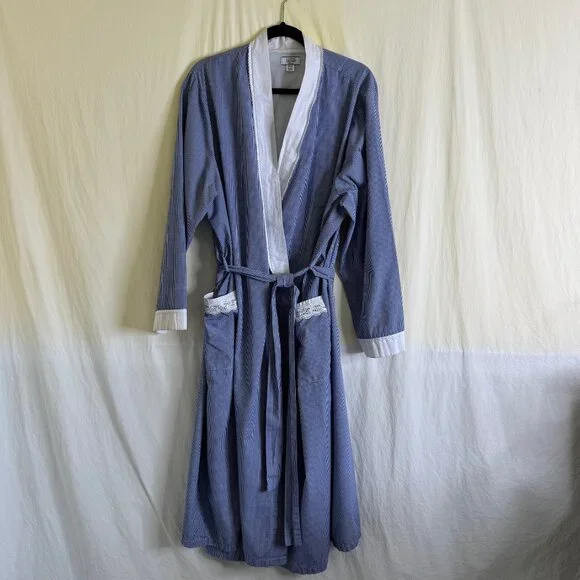 Celestial Dreams Nightgown & Robe Women's Sz 2X/3X Blue & White Floral & Checked - Picture 7 of 12